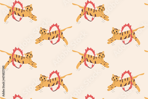 cartoon trendy vintage pattern with jumping tiger