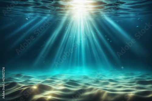 Hintergrund Unterwasser Welt mit Sonnenstrahlen auf der Wasseroberfläche Hintergrund photo