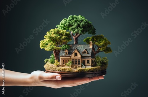 A person holding a small house in their hand, generative ai