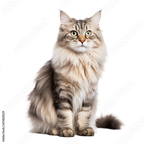 Majestic Siberian Cat with Lush Fur on Transparent Background