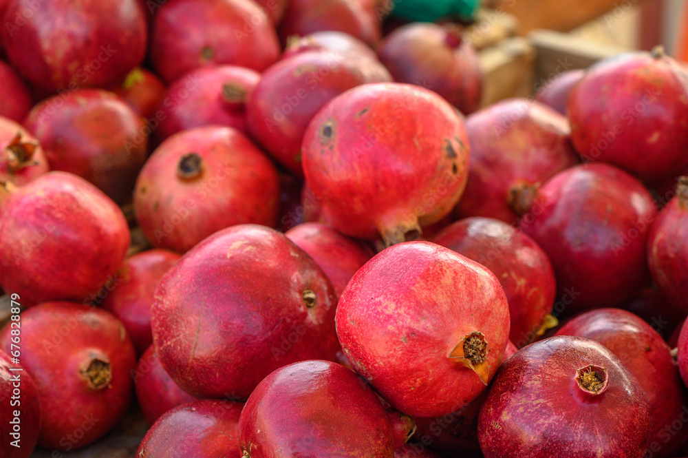 fresh juicy pomegranates at the bazaar on the island of Cyprus in autumn 2 fresh juicy pomegranates at the bazaar on the island of Cyprus in autumn 2