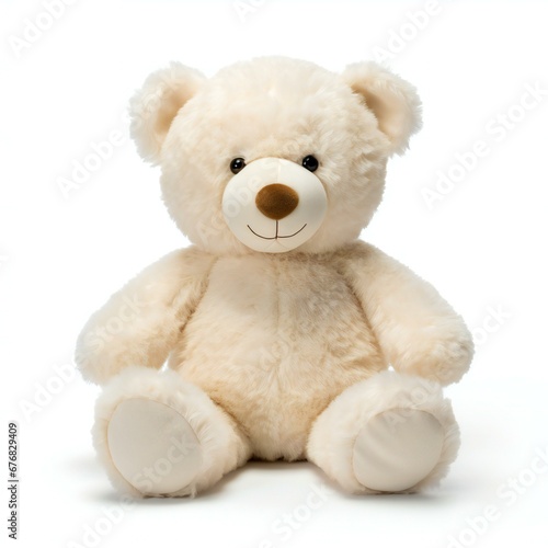 Teddy bear sitting on white background, Close-up image