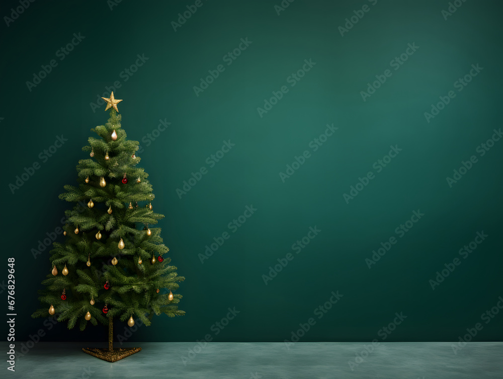 Christmas tree with golden star decoration on green background. 3d render Christmas tree with golden star decoration on green background. 3d render
