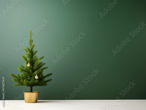 Christmas tree with golden star decoration on green background. 3d render