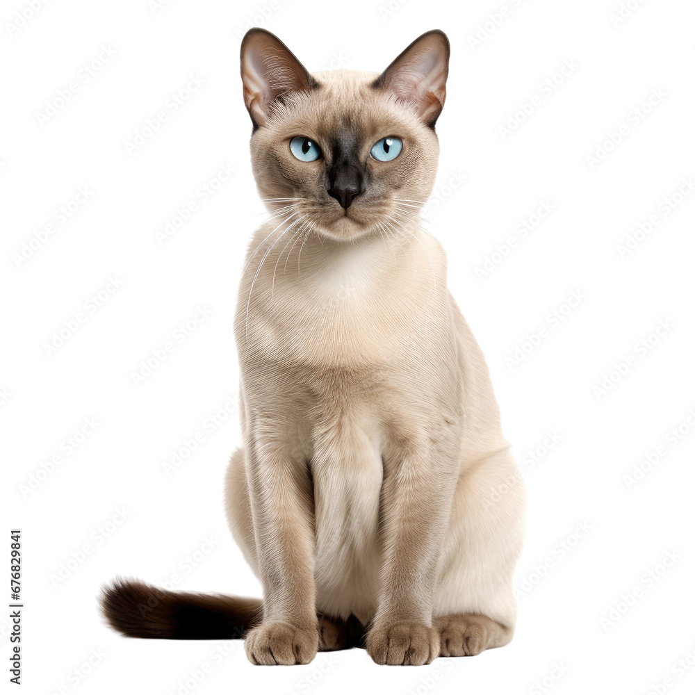 Tonkinese Cat with Captivating Blue Eyes, Isolated Pet Portrait
