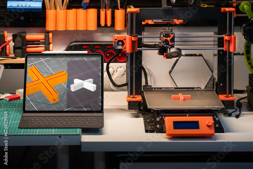 Obraz na płótnie 3D print project lab. Home studio. Computer screen with stl object.