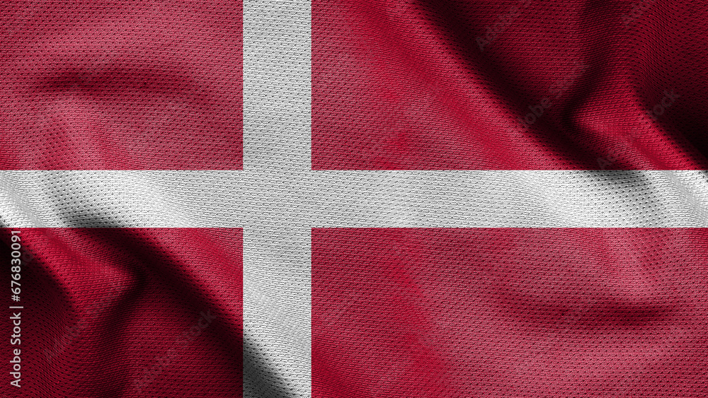 Fototapeta premium 3d illustration flag of Denmark. Close up waving flag of Denmark.