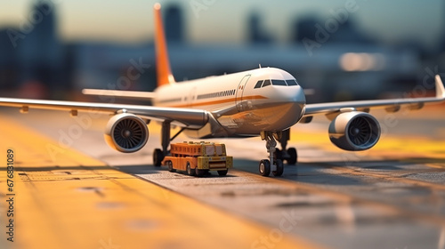 Airplane model on the airport runway. Travel concept. 3d rendering photo