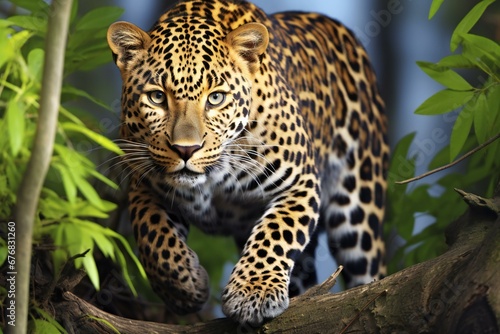 Leopard  Panthera pardus  on a tree