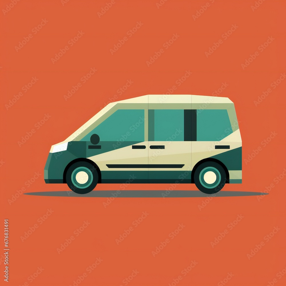 Van flat icon,  illustration of a van on an orange background
