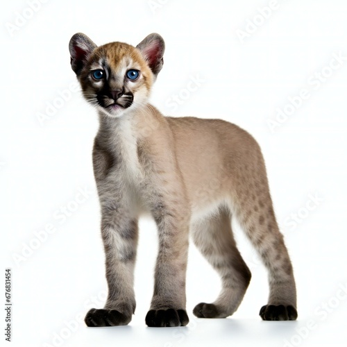 Siamese cat with blue eyes standing on a white background
