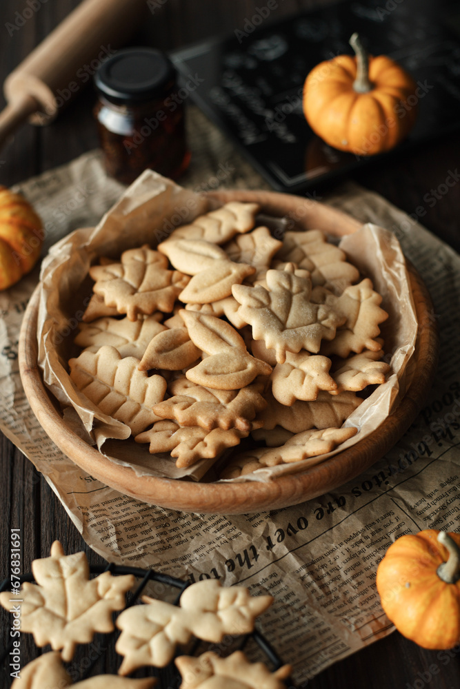 Autumn still life with cookies in the form of leaves Autumn still life with cookies in the form of leaves