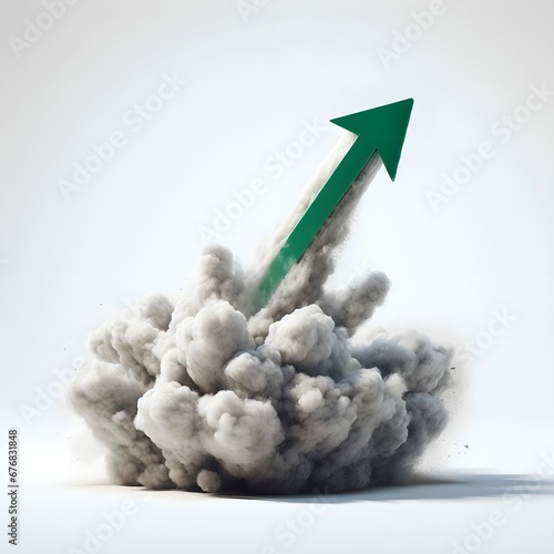 3D Green arrow with smoke, success arrow conccept, business startup boost, bullish 3d arrow, arrow launching