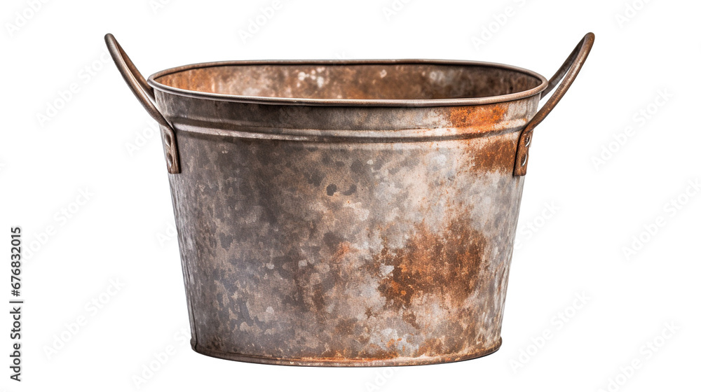 An old metal bucket isolated on transparent background, image with background removed, created with Generative Ai technology. An old metal bucket isolated on transparent background, image with background removed, created with Generative Ai technology.