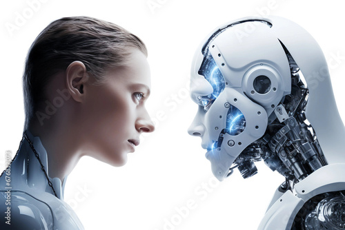 Interaction between Artificial Intelligence human -on transparent background