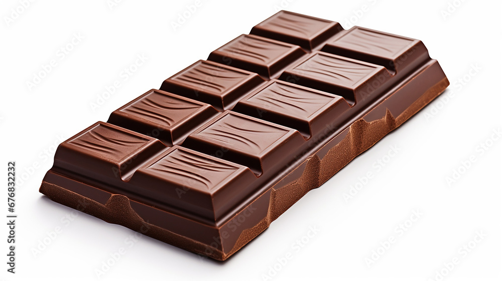 Dark chocolate bar isolated on white background. Made with generative ai Dark chocolate bar isolated on white background. Made with generative ai