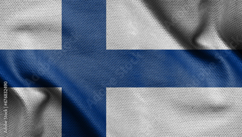 3d illustration flag of Finland. Close up waving flag of Finland.