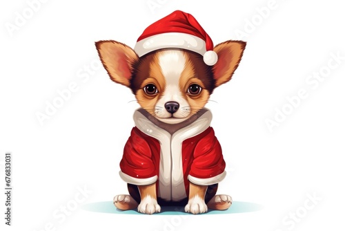 A small dog wearing a Santa Claus outfit. Perfect for holiday-themed events and festive decorations © Fotograf