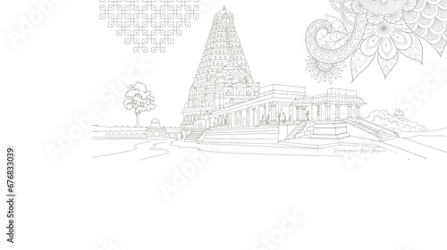Temple of Tanjore is by far the grandest Chola temple in India vector illustration hand drawing South India