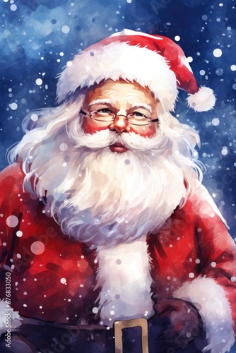 A colorful painting of Santa Claus, perfect for holiday decorations or greeting cards © Fotograf