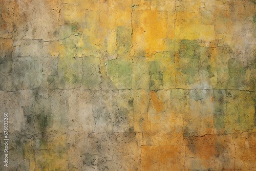 Texture of old rustic wall covered with yellow and orange stucco