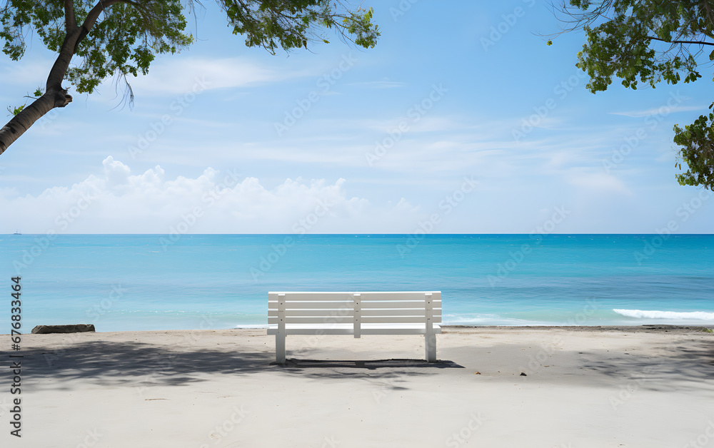 white wooden bench on beach