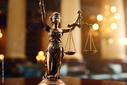 Statue Of Lady Justice On Blurred Background
