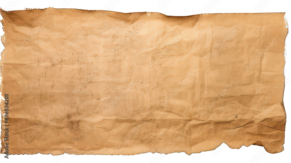 Piece of brown rustic paper isolated on white created with Generative AI