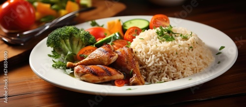 At the restaurant the menu offered a variety of healthy options including a nutritious chicken dinner accompanied with rice and a side of appetizers packed with fresh tomatoes carrots onions