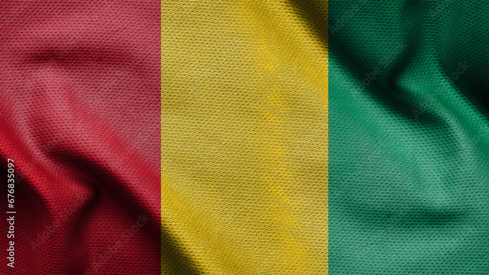3d illustration flag of Guinea. Close up waving flag of Guinea. 3d illustration flag of Guinea. Close up waving flag of Guinea.