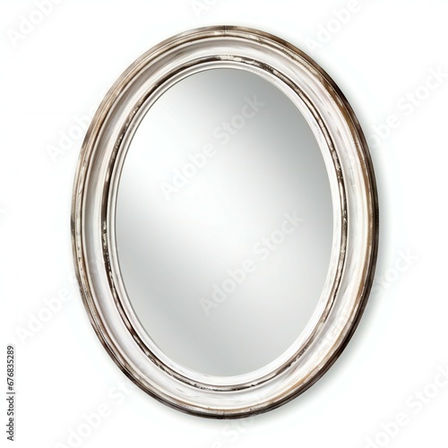 Vintage oval mirror isolated on white background photo