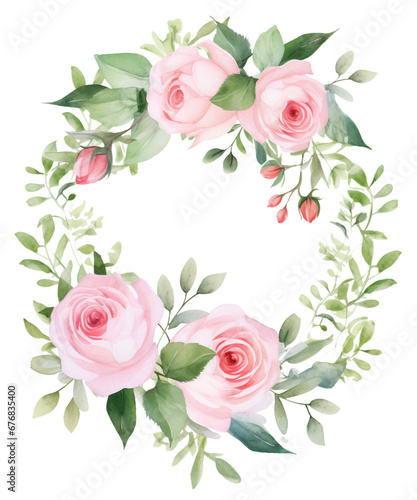 Watercolor Roses and Greenery Wreaths Clipart  Roses and Greenery Wreaths Sublimation Artt  Transparent Background  transparent PNG  Created using generative AI