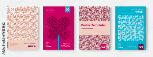 Asian patterns. Geometry Korean sea ornaments. Geometric mosaic for Japan corporate layout. Simple covers. Flower and abstract waves. Brochure design template. Vector banners design set