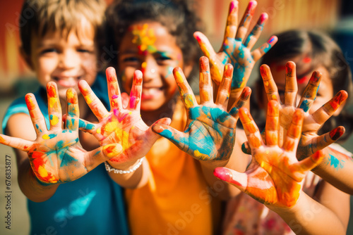 Children painted hands photo