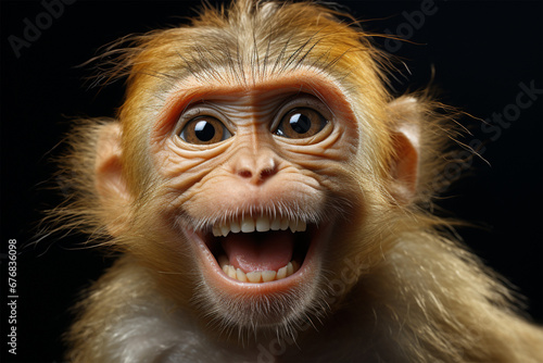 Cute Portrait of a Smiling Barbary Macaque photo