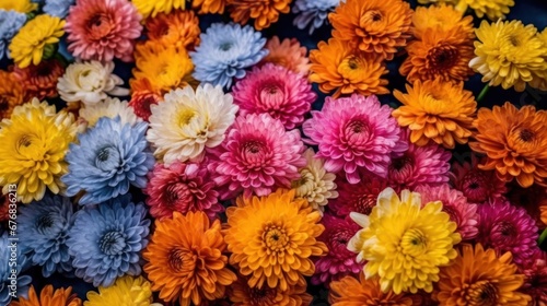 Colorful chrysanthemum flowers for sale in the market. Mother's day concept with a space for a text. Valentine day concept with a copy space.