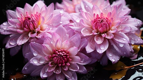 Pink lotus flower with water drops on black background. Close up. Mother s day concept with a space for a text. Valentine day concept with a copy space.