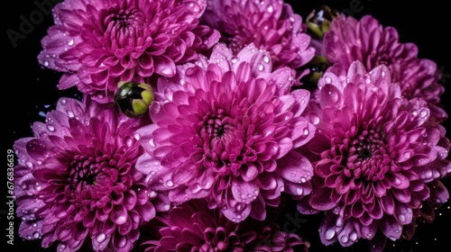 Beautiful pink chrysanthemums on a black background. Mother s day concept with a space for a text. Valentine day concept with a copy space.