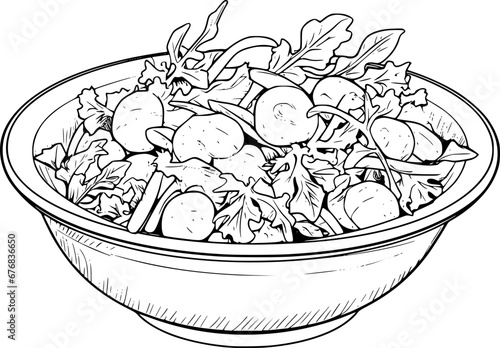 outline illustration of salad for coloring page
