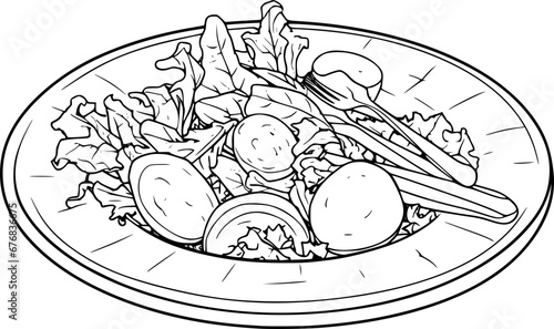 outline illustration of salad for coloring page