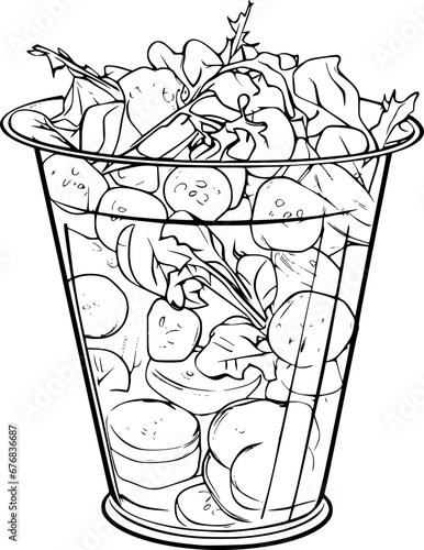 outline illustration of salad for coloring page