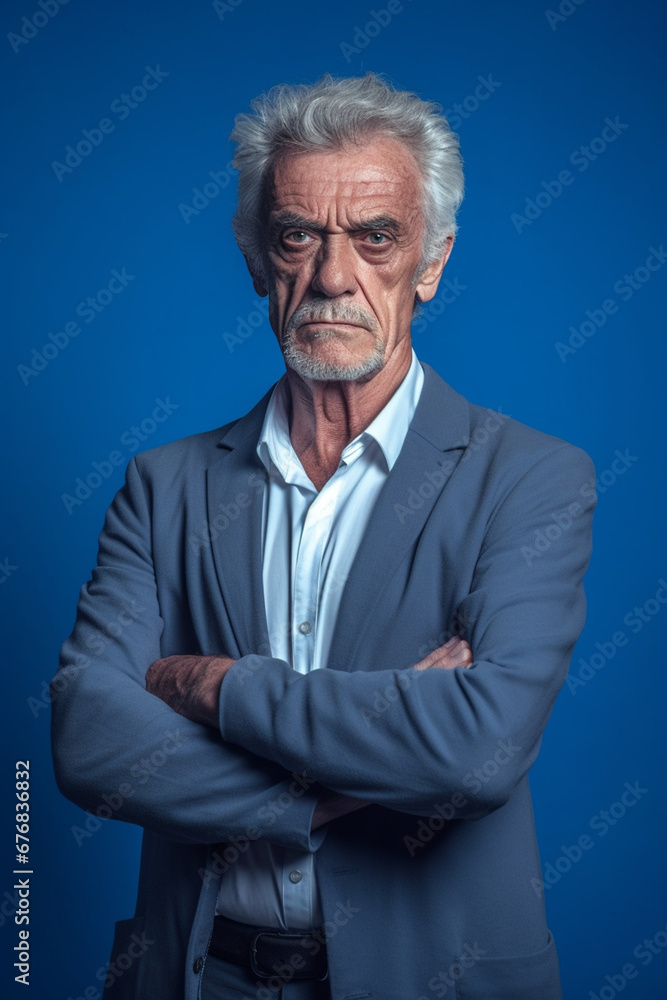 Older, Elegant Man in a Business Suit Poses Gracefully Against a Serene Blue Background, Symbolizing Timeless Sophistication and Authority, AI generated Older, Elegant Man in a Business Suit Poses Gracefully Against a Serene Blue Background, Symbolizing Timeless Sophistication and Authority, AI generated
