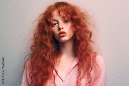 Portrait of a beautiful red-haired girl with long curly hair