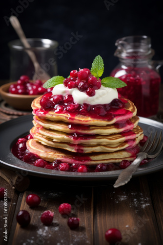 Luxurious pancakes with lingonberry jam.