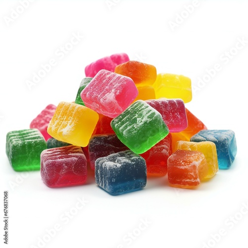Pile of colorful jelly candies isolated on white background cutout