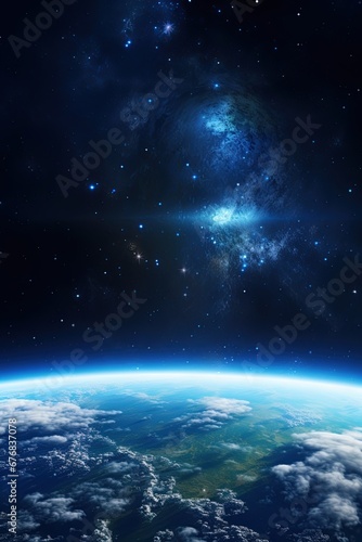 Planet Earth in space in a galaxy Milky Way. Ai Generative