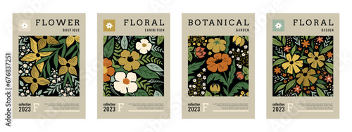 Floral posters. Abstract flower modern art, retro botanical market background, vintage matisse print. Hand drawn floral contemporary spring summer wall art minimal graphic. Vector pastel design