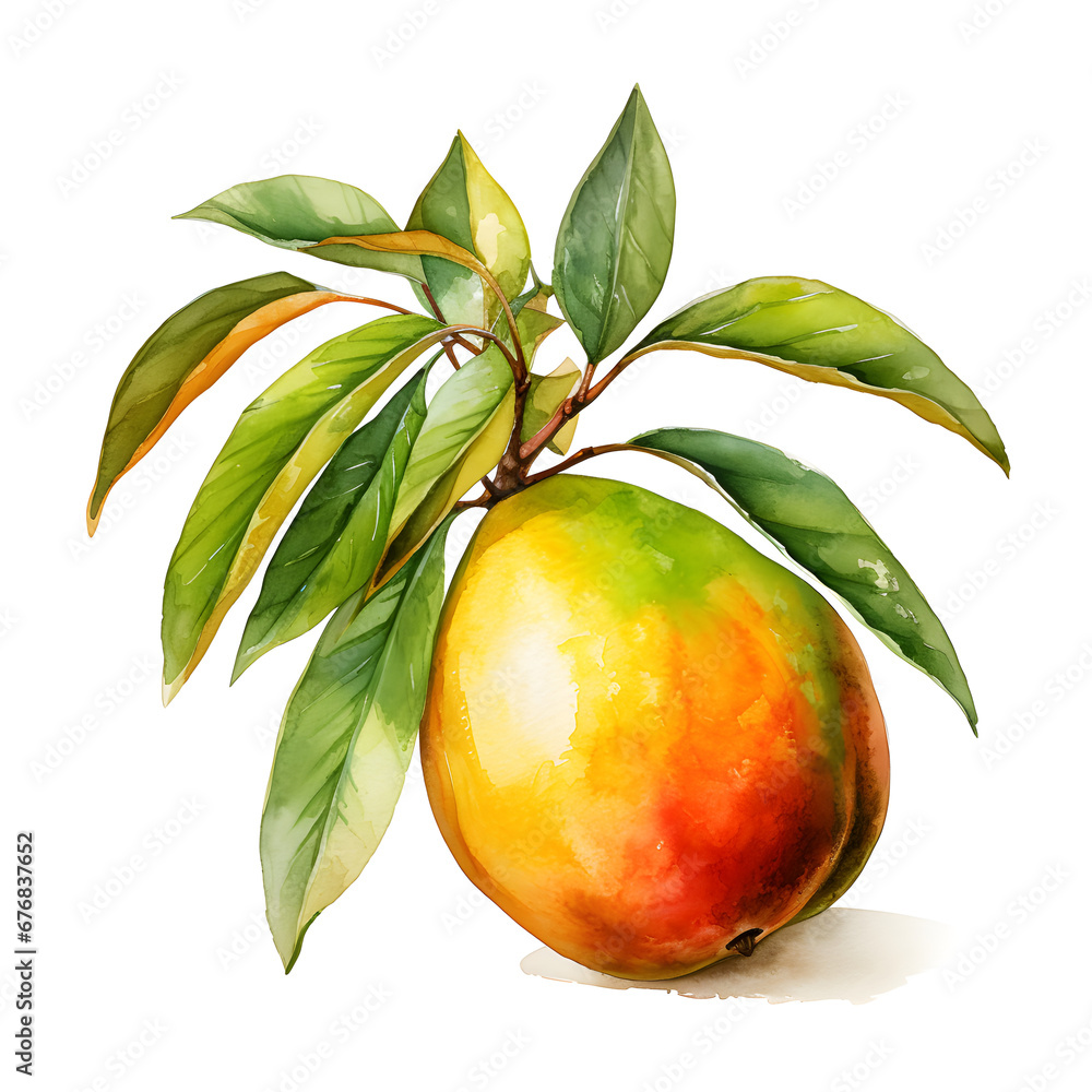 Mango, Fruits, Watercolor illustrations