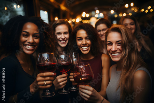 Celebration of young people toasting wine glasses.