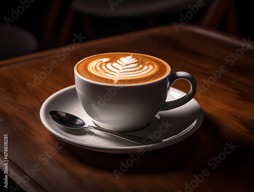 Cappuccino cup on neutral color background